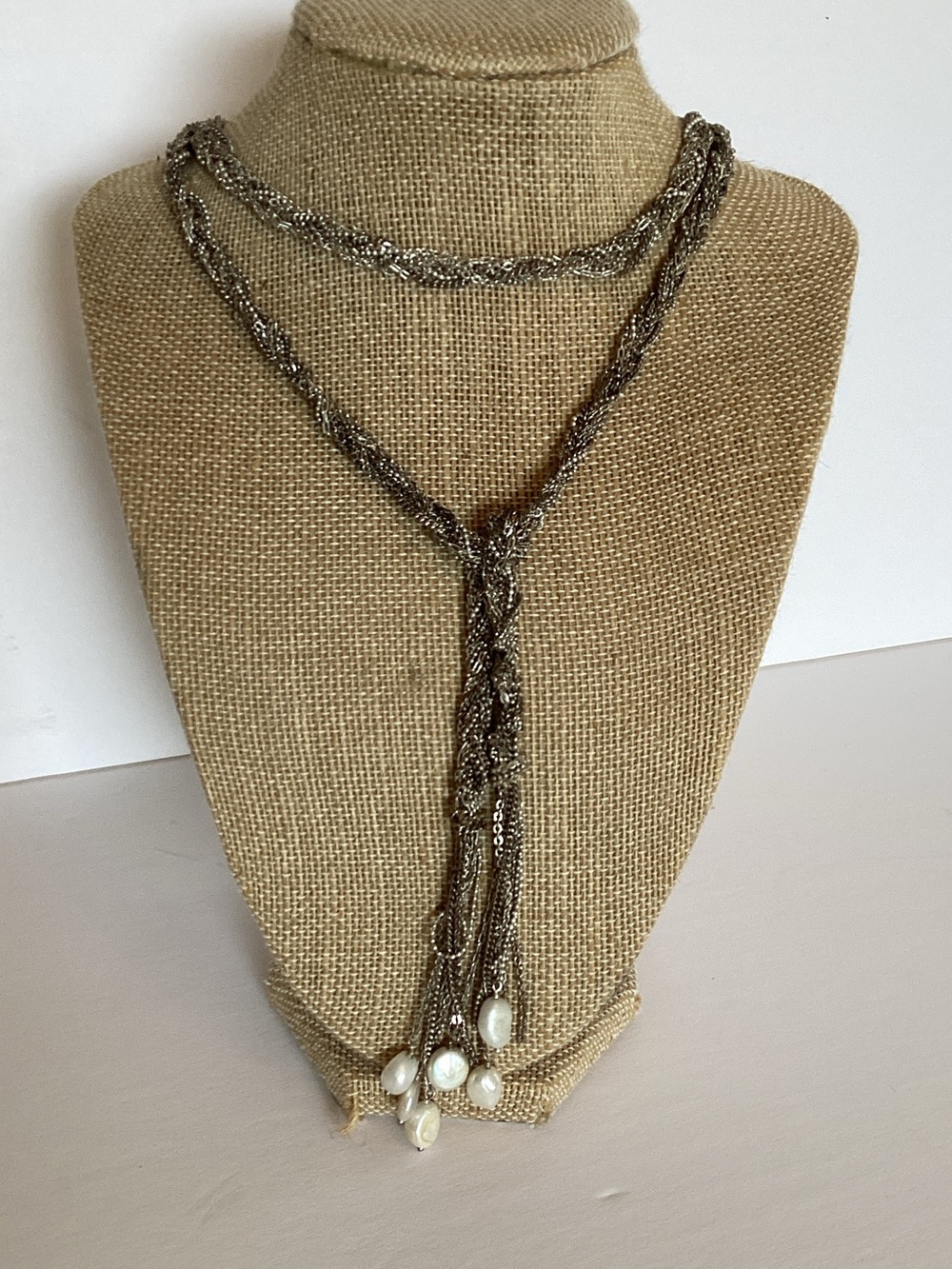 Stella & Dot Josephine Silver Braided Lariat With Pearl Drops View 2